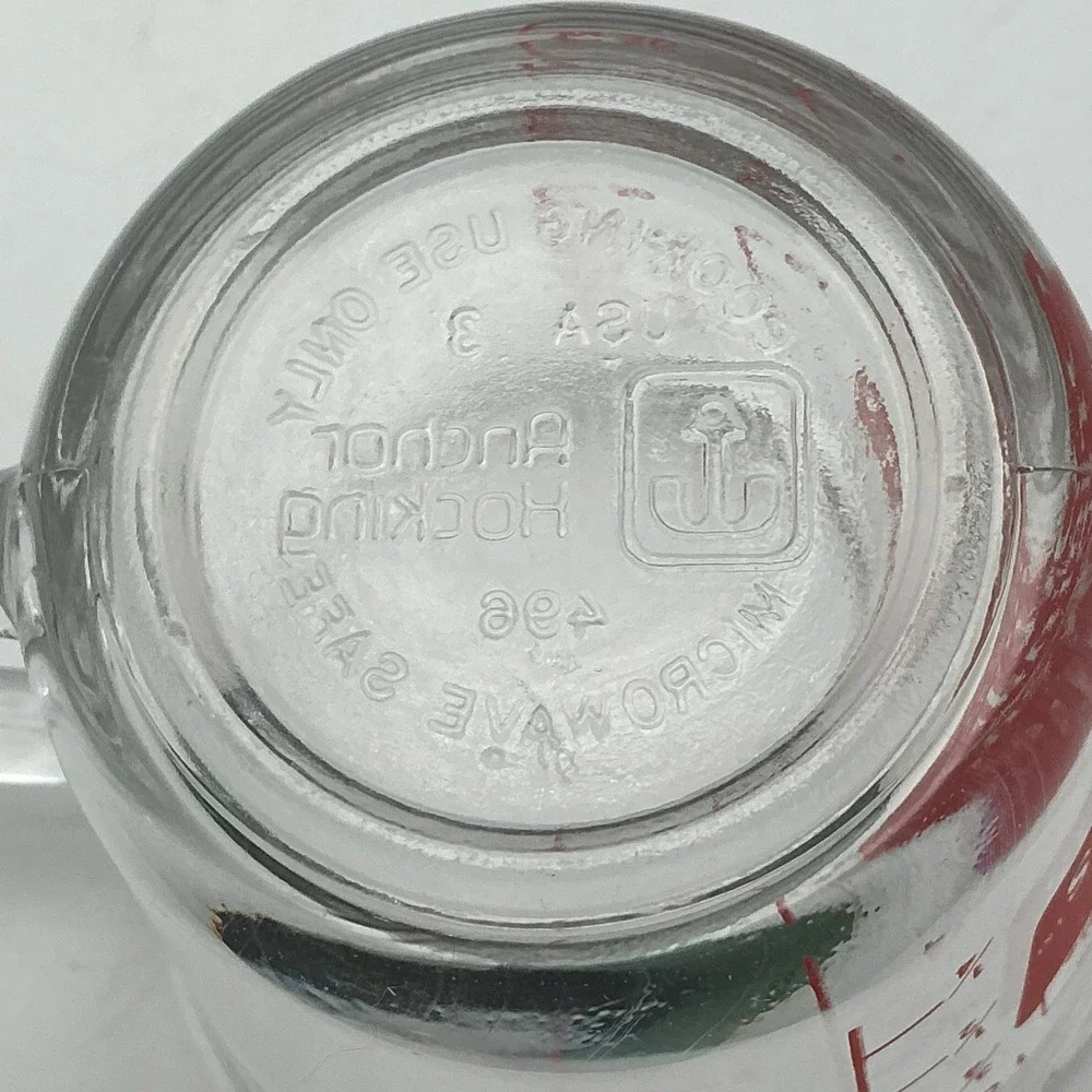 Vintage Anchor Hocking Oven Basics #496 Red Print 1 Cup/8 oz Glass Measuring Cup